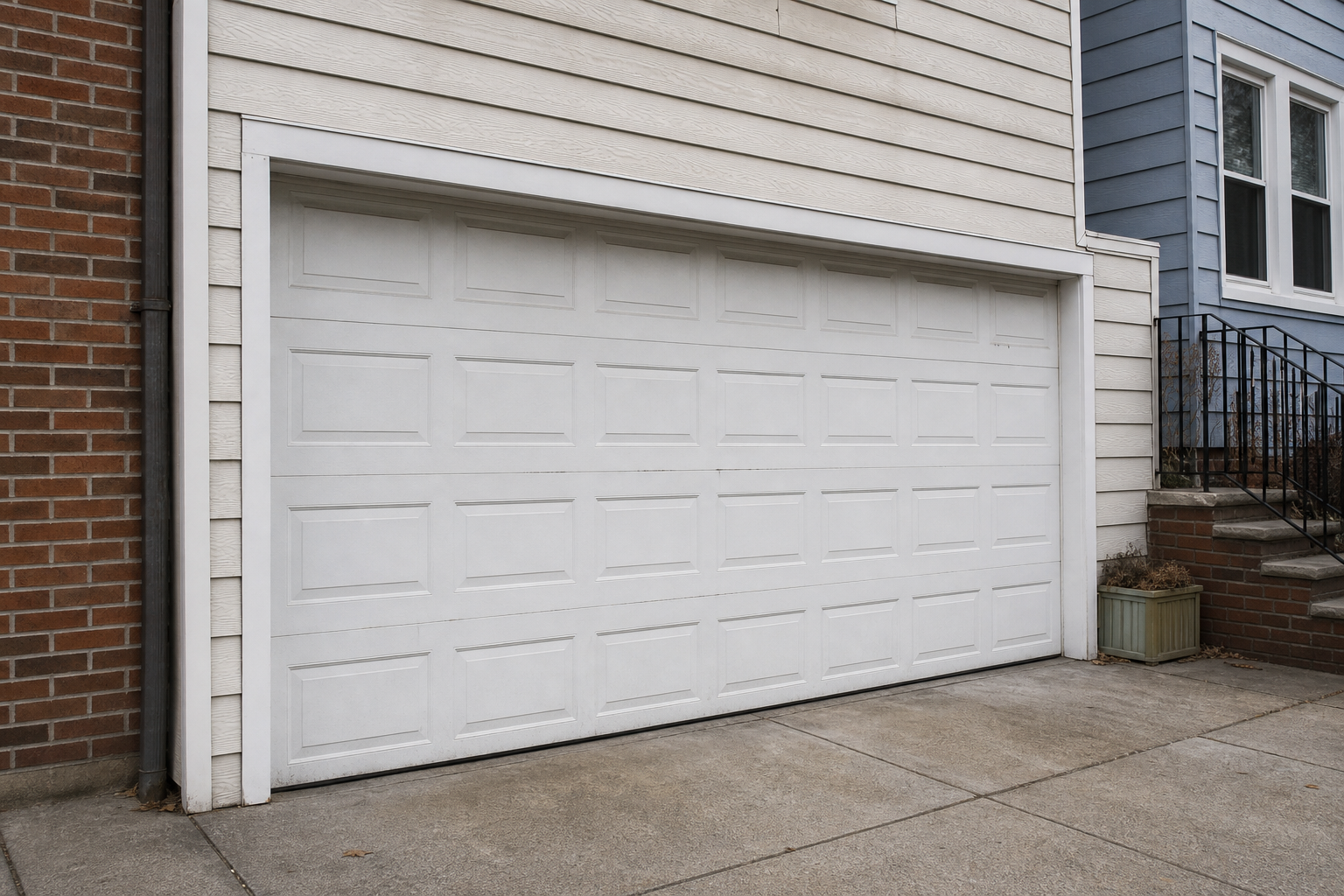 Garage door on a Hoboken home exterior with mild weather wear